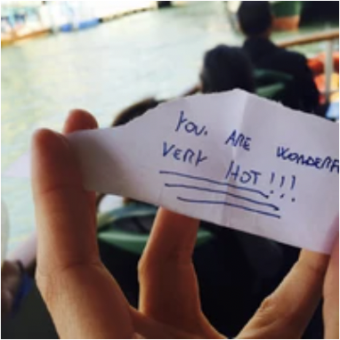 Handwritten note reading You are wonderful, very hot