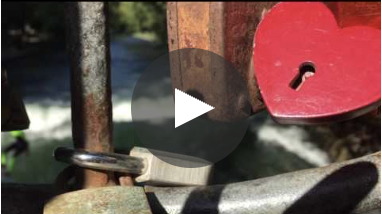 Travel photo of a red heart love lock